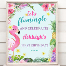 Välkomstskylt för sommarflamingo-Födelsedagsfesten Poster