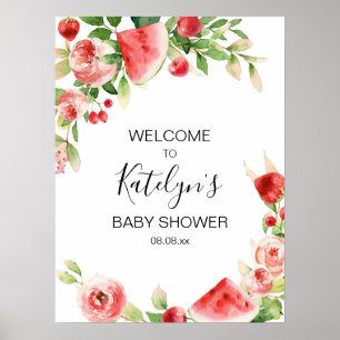 Välkomstskylt för sommarfrukt och grönt babyskor poster