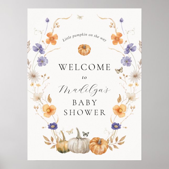 Välkomstskylt för söt Höstpumpkin Baby Shower Poster (Framsidan)
