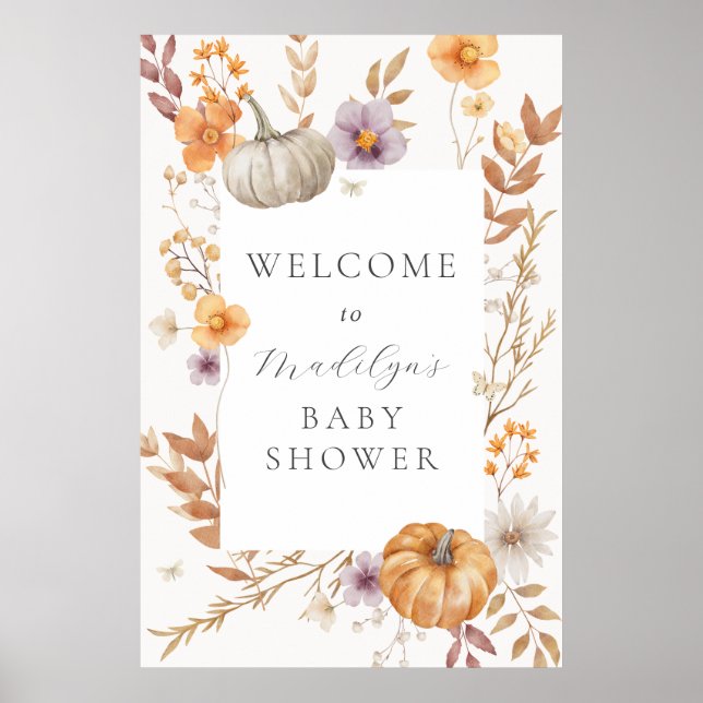 Välkomstskylt för söt Höstpumpkin Baby Shower Poster (Framsidan)