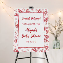 Välkomstskylt för speciell leverans av Pizza Baby