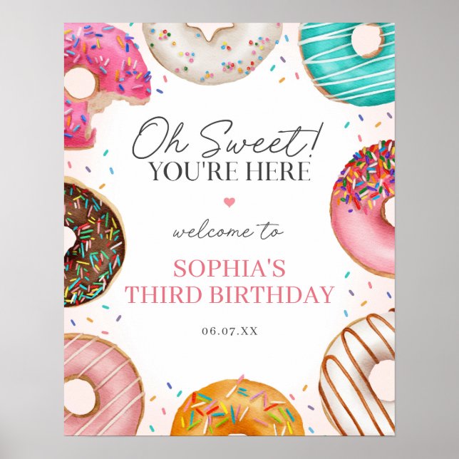 Välkomstskylt för Sprinkled Donut Sweet Birthday Poster (Framsidan)