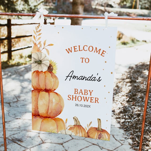 Välkomstskylt för staplad liten knumpkin Baby Show Fototryck (Gender Neutral Little Pumpkin Baby Shower Welcome Sign, Fall Baby Shower Welcome, Autumn Baby Shower)