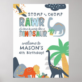 Välkomstskylt för Stomp Chomp Rawr Dinosaur Birthd Poster
