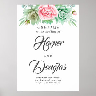 Välkomstskylt för Succulents Bröllop Poster