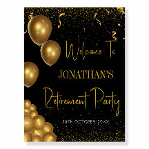 Välkomstskylt för Svarta och Guld Pension Party