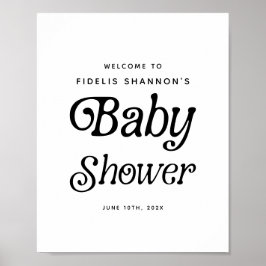 Välkomstskylt för svartvitt Retro Baby Shower Poster