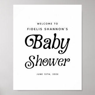 Välkomstskylt för svartvitt Retro Baby Shower Poster