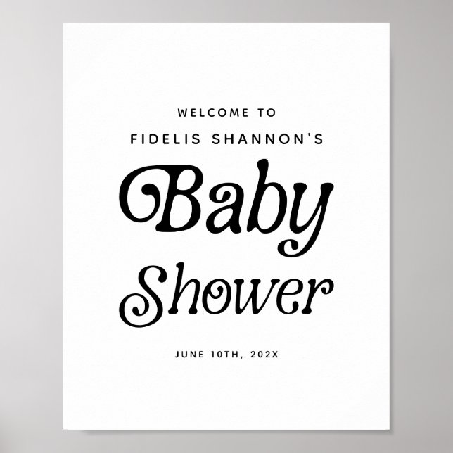 Välkomstskylt för svartvitt Retro Baby Shower Poster (Framsidan)