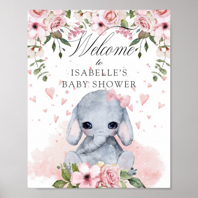 Välkomstskylt för Sweet Elephant Baby Shower Poster (Framsidan)