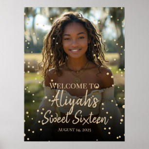 välkomstskylt för Sweet sixteen födelsedag guld di Poster
