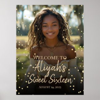 välkomstskylt för Sweet sixteen födelsedag guld di Poster