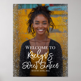Välkomstskylt för Sweet sixteen party med foto Poster