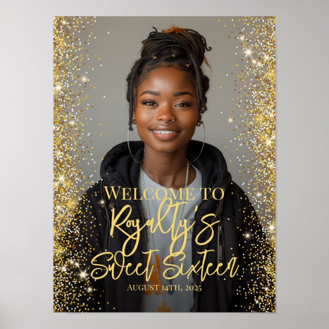 Välkomstskylt för Sweet sixteen party med foto Poster (Framsidan)