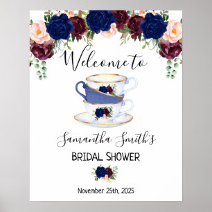Välkomstskylt för Tea möhippa marsala blommigt Poster
