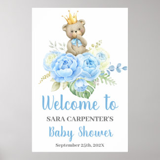 Välkomstskylt för Teddy Baby Shower Boy Blue Bear Poster