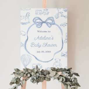 Välkomstskylt för Toile de Jouy Blue Bow Baby Show Poster