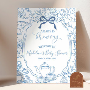 Välkomstskylt för Toile de Jouy Tea Baby Shower Poster