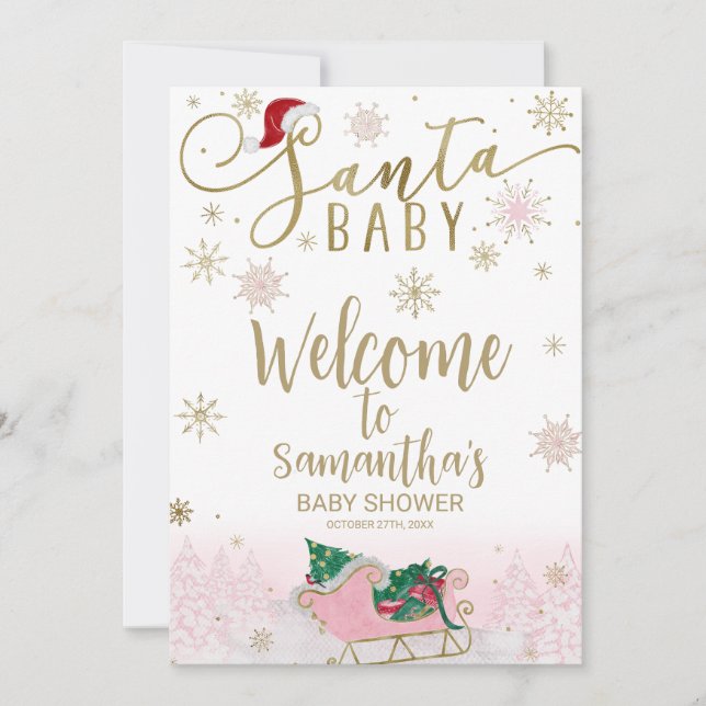 Välkomstskylt för Tomte Baby Jul Baby Shower Inbjudningar (Framsida)
