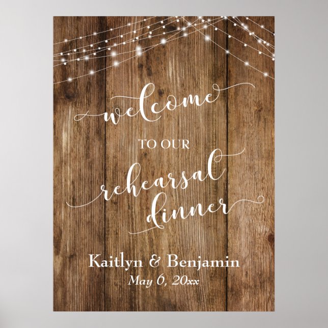 Välkomstskylt för trä och Ljus-repetition Poster (Framsidan)