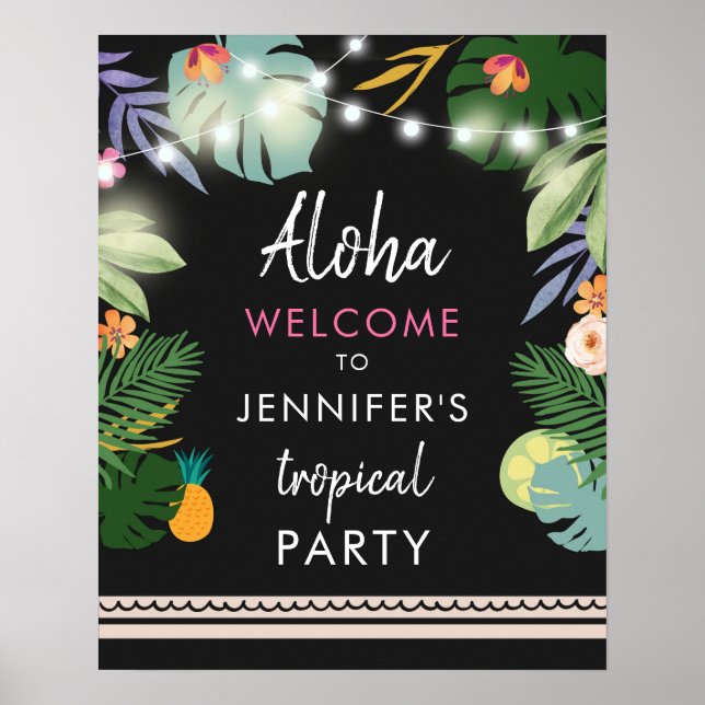 Välkomstskylt för Tropical Aloha Luau Hawaiian Par Poster (Framsidan)