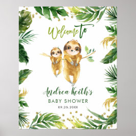 Välkomstskylt för Tropical Boy Sloth Baby Shower Poster