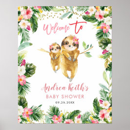 Välkomstskylt för Tropical Girl Sloth Baby Shower Poster