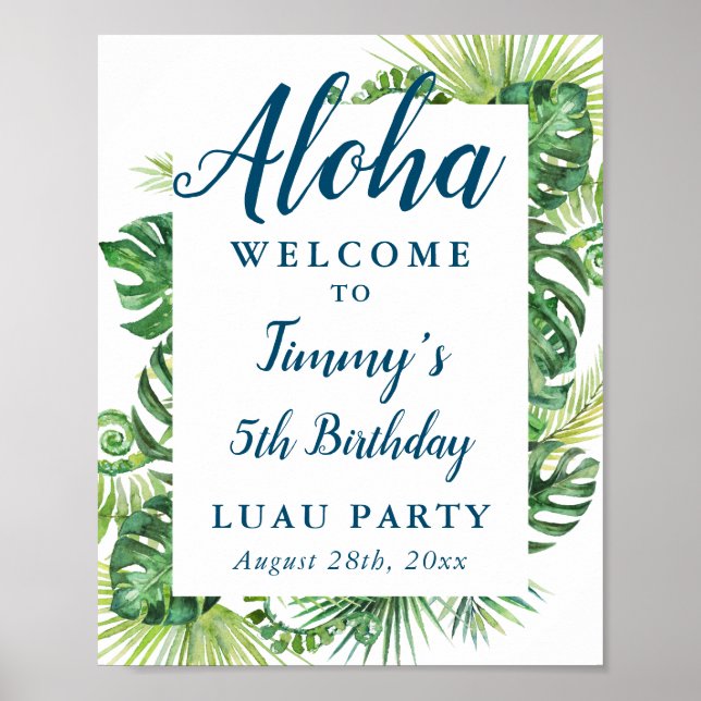 Välkomstskylt för Tropical Grey Aloha Luau Birthda Poster (Framsidan)