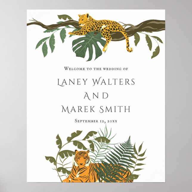 Välkomstskylt för Tropical Safari Animal Bröllop Poster (Framsidan)