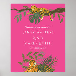 Välkomstskylt för Tropical Safari Animal Bröllop Poster