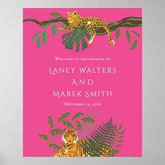 Välkomstskylt för Tropical Safari Animal Bröllop Poster