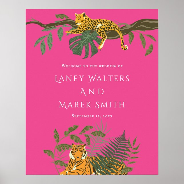 Välkomstskylt för Tropical Safari Animal Bröllop Poster (Framsidan)