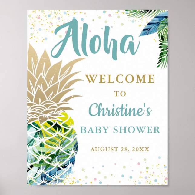 Välkomstskylt för tropisk ananas-persiko-babyhuvud poster (Framsidan)