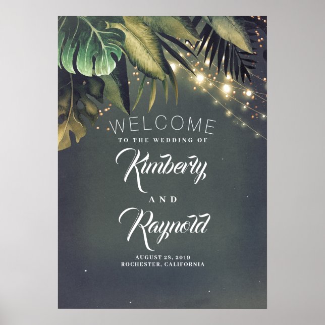 Välkomstskylt för Tropiska Beach Handflatan Löv Poster (Framsidan)
