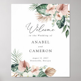 Välkomstskylt för Tropiska Handflatan Blommigt  Br Poster