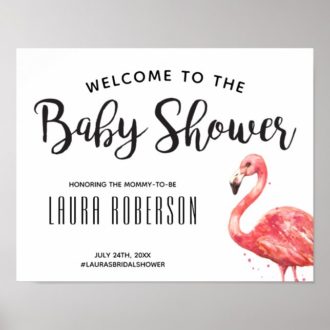 Välkomstskylt för Tropiskt lamingo Baby Shower Poster (Framsidan)