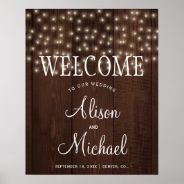 Välkomstskylt för Twinkle ljus Rustic fall-bröllop Poster