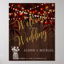 Välkomstskylt för Twinkle ljus Rustic fall-bröllop Poster