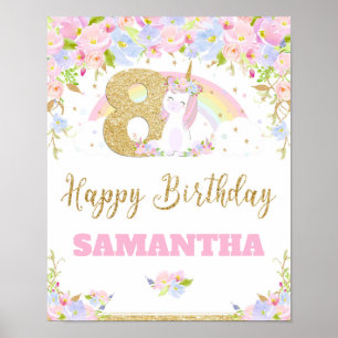 Välkomstskylt för Unicorn 8TH-Födelsedagsfesten Po Poster