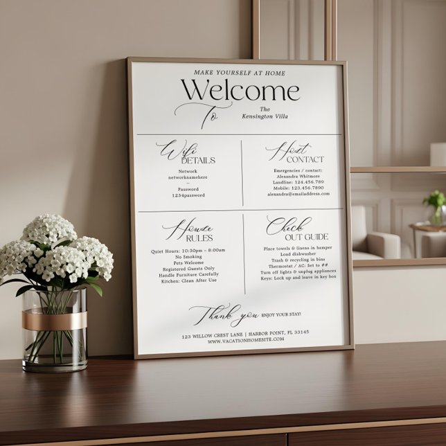 Välkomstskylt för uthyrning av hus med husregler o poster (Vacation Rental Host Welcome House Rules WiFi Sign)