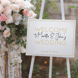 Välkomstskylt för vågrät Vita Guld Elegant bröllop Poster