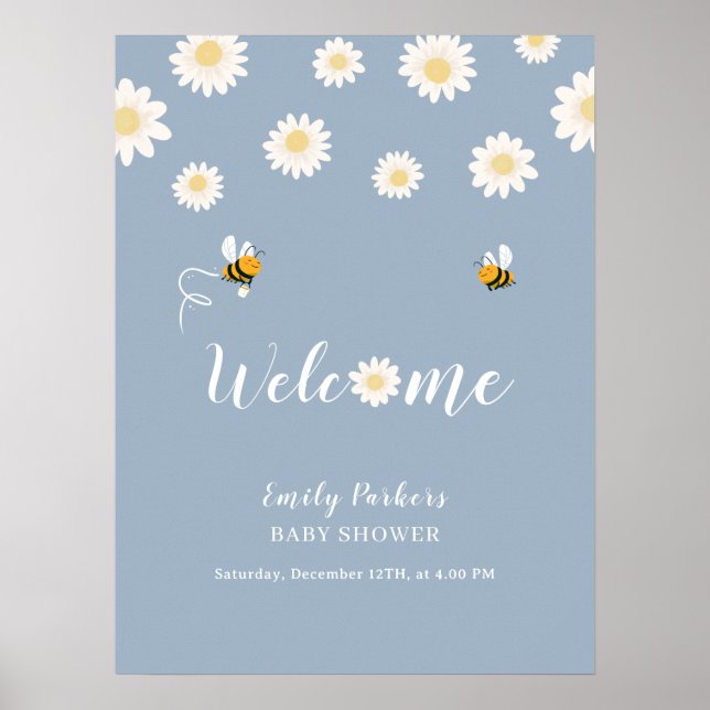 Välkomstskylt för vanlig ljus/mörk Daisy, babyblås Poster (Framsidan)