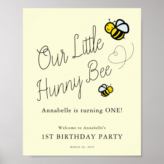 Välkomstskylt för vår lilla hunny Bee Girl Birthda Poster (Framsidan)