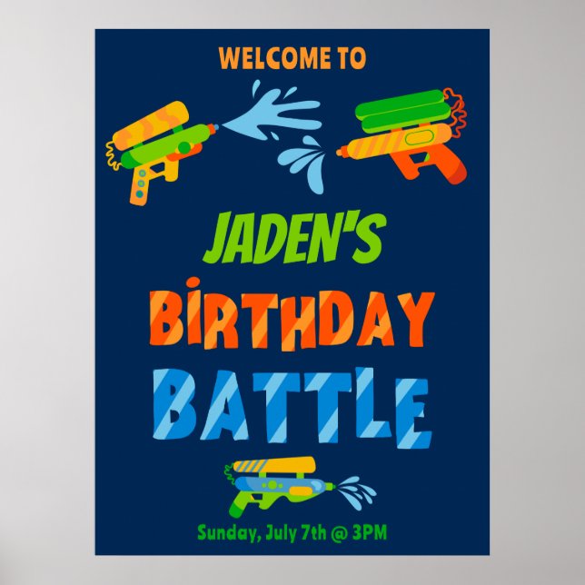 Välkomstskylt för vatten Gun Battle Bassäng Party Poster (Framsidan)