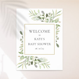 Välkomstskylt för vattenfärg Greenery Baby Shower Poster