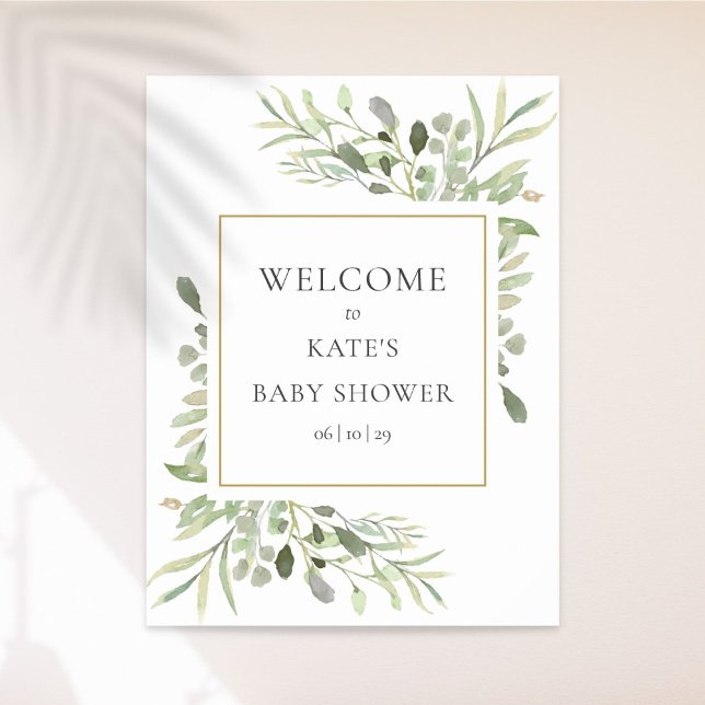 Välkomstskylt för vattenfärg Greenery Baby Shower Poster (Skapare uppladdad)