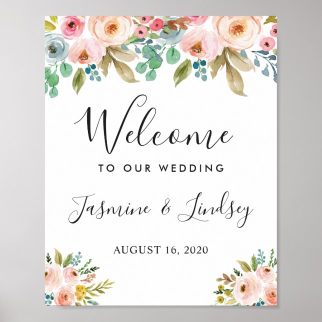Välkomstskylt för vattenfärg i botaniska Blommigte Poster (Framsidan)