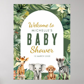 Välkomstskylt för vild 1 Safari Greenery Baby Show Poster