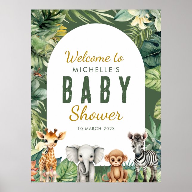 Välkomstskylt för vild 1 Safari Greenery Baby Show Poster (Framsidan)