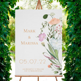 Välkomstskylt för vild grönt och blommor Bröllop Poster